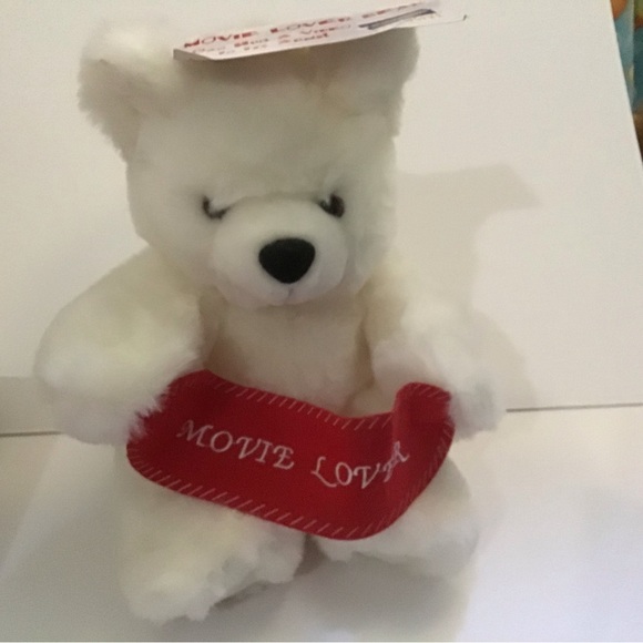 NWT Blockbuster video rare clean plush white stuffed teddy bear. Very cuddly - Picture 9 of 11